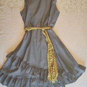 Blush By Us Black and White Striped Dress w/ Yellow Belt, Size 16